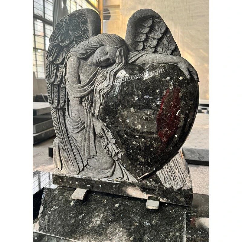 Emerald Pearl Angel Heart Headstone