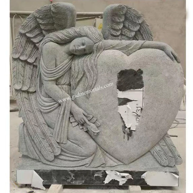 Angel with Heart Headstone Carved